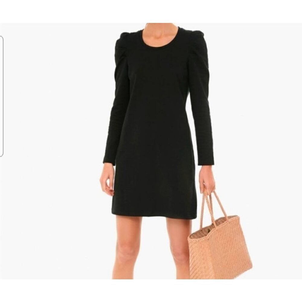 Pomander Place Collins Long Puff Sleeve Black Cotton Dress sz XS